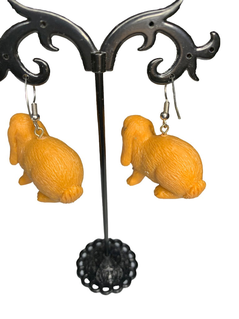 Brown Bunny Rabbit Plastic 1 3/4" Drop Dangle Pierced Hook Earrings