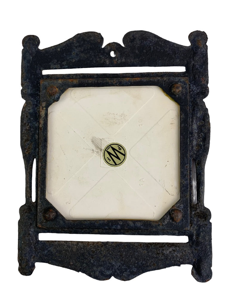 Vintage Tile Trivet "FA" Antique Fire Mark in Cast Iron Made in Japan Ceramic