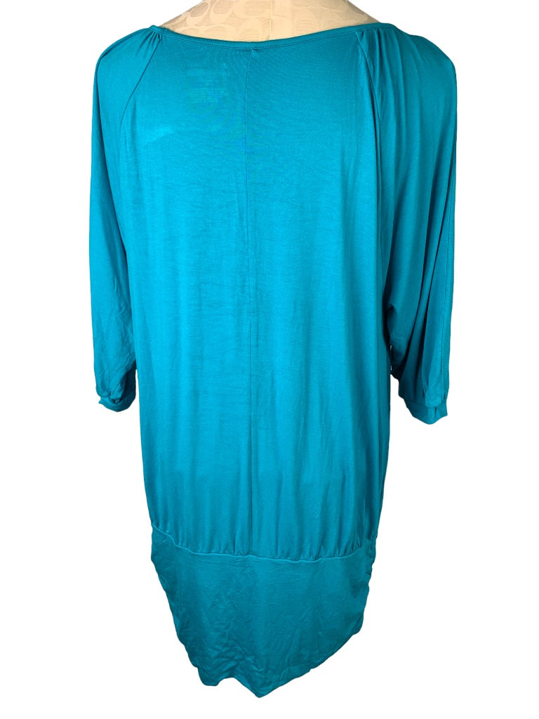 14 Lane Bryant Teal Beaded Neckline Soft 3/4 Sleeve Blouson Jersey Knit Top