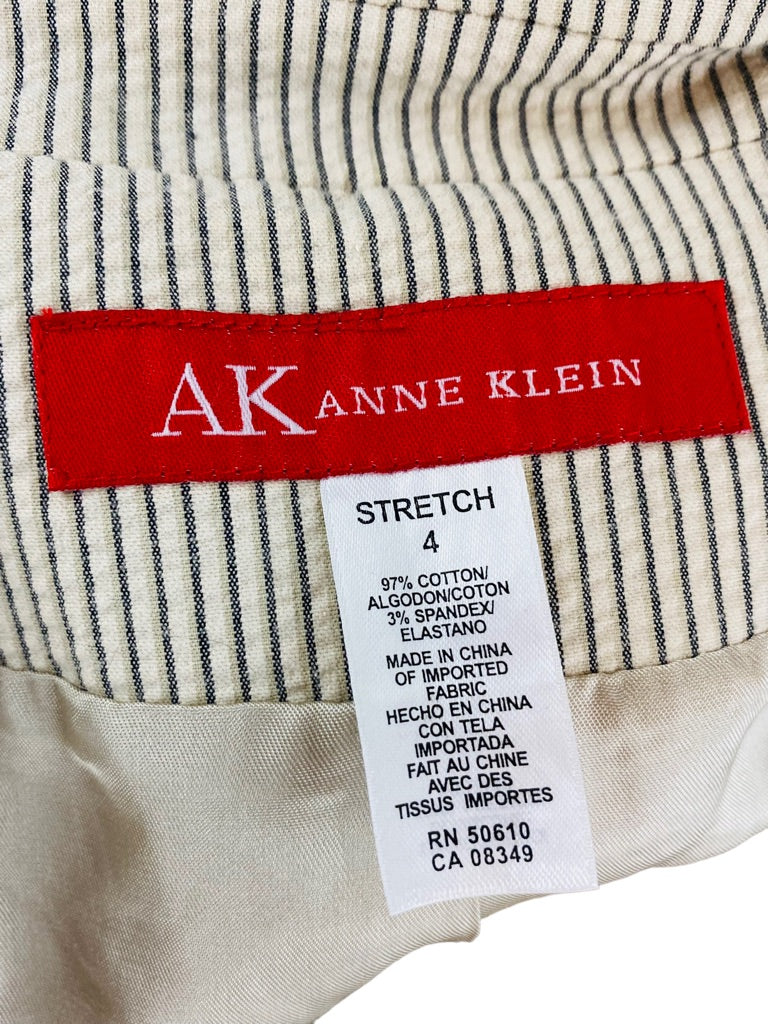 4 AK Anne Klein Stretch Women's 3 Button Lined Tan Seersucker Blazer