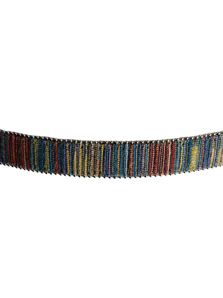 Small Elite Women's 1"w Belt Fabric with Silvertone Beaded Trim Made in USA