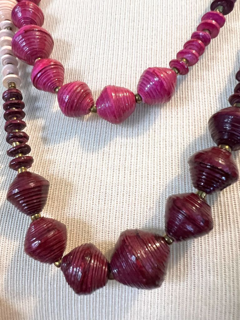 Paper Bead Handmade Shades of Purple Beaded 84" Necklace