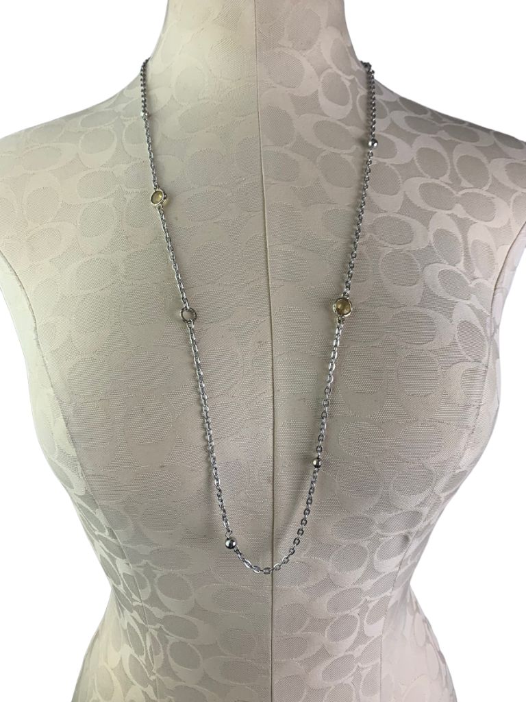 Loft Silvertone Chain 33"Necklace with Clasp Yellow Faceted Glass Beads