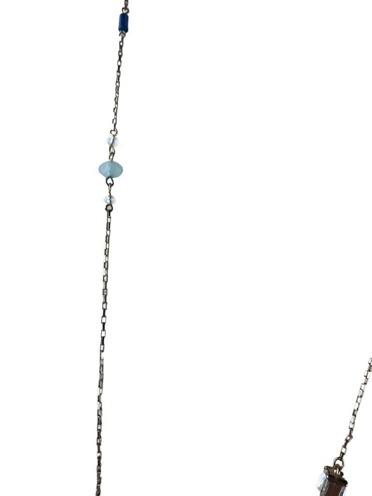 Brushed Goldtone 38" Necklace with Clear Glass and Floral Chain Embellishments with Clasp