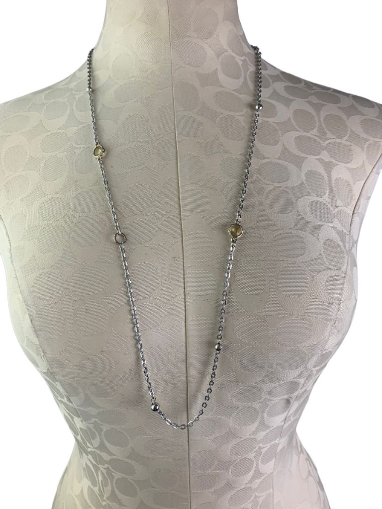 Loft Silvertone Chain 33"Necklace with Clasp Yellow Faceted Glass Beads
