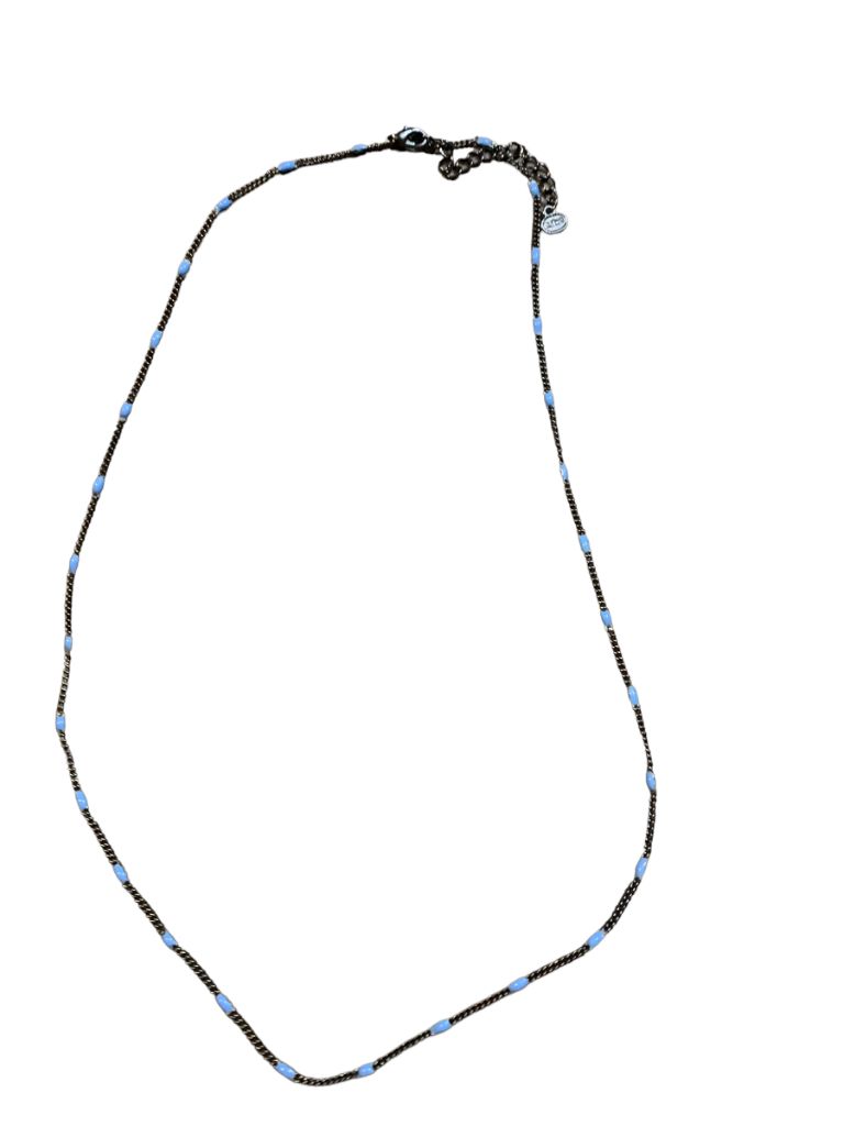 Signed esbe Silvertone and Blue Delicate Chain 22" Necklace