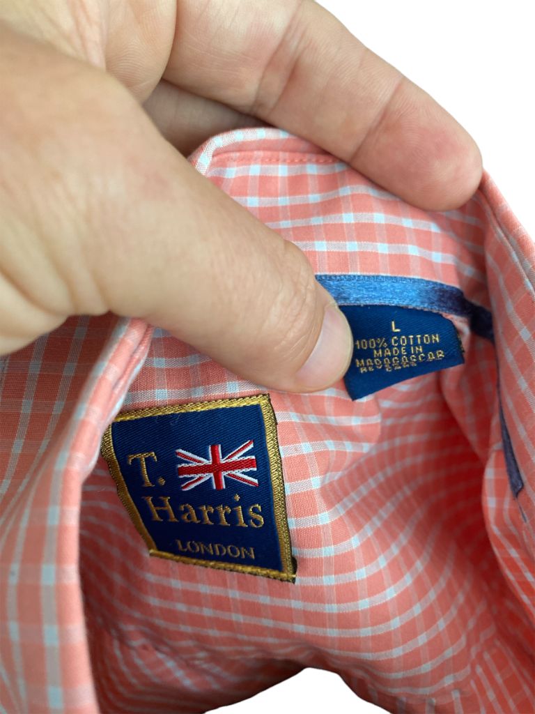 Large Men's T Harris London Pink and White Check Button Shirt