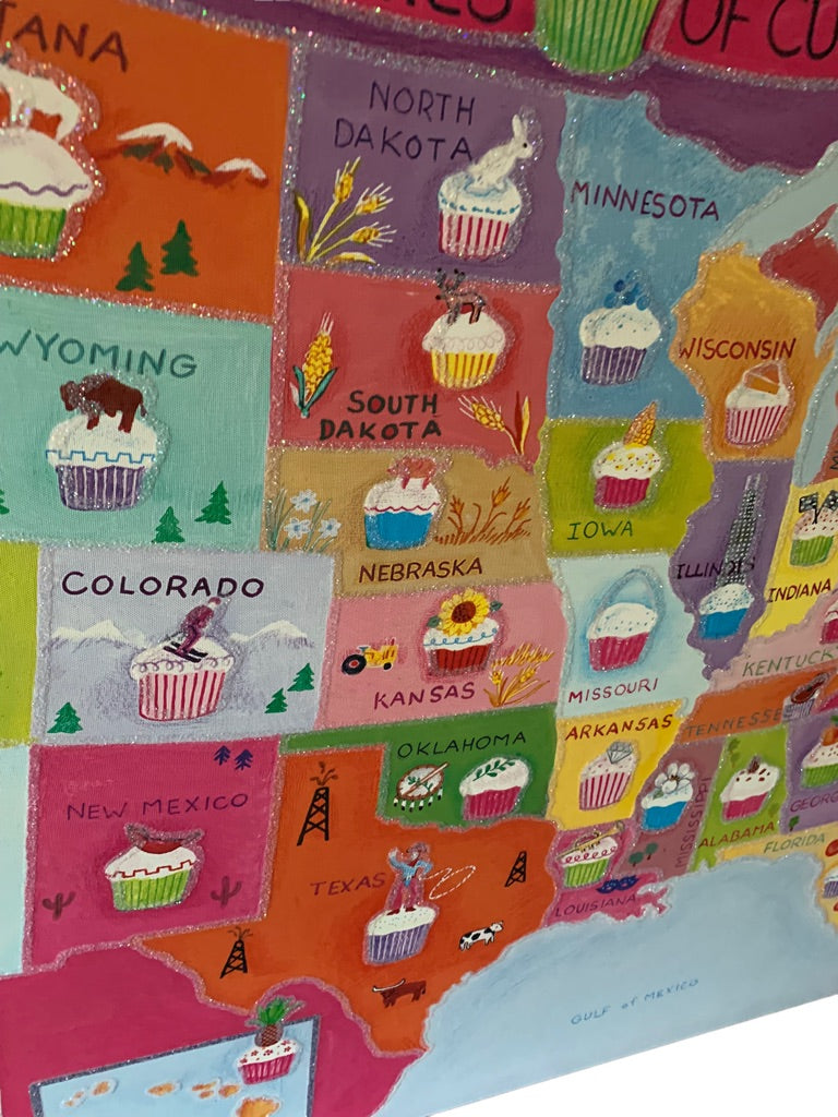 "United States of Cupcakes" Youth Stretched Canvas Wall Hanging Decor Art 36" x 24"