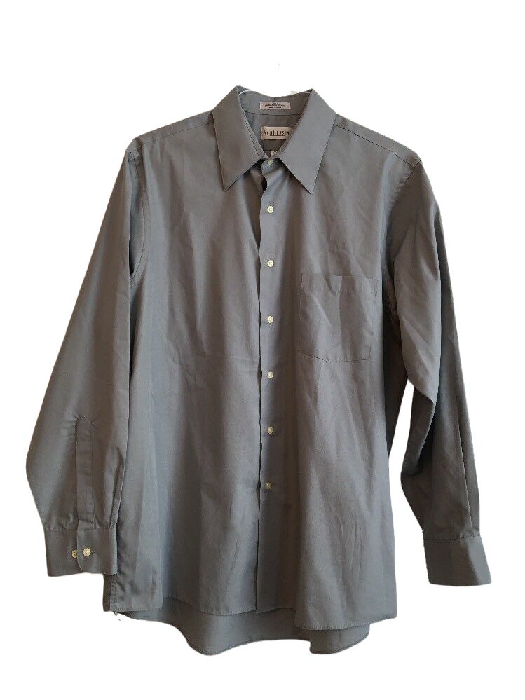 16 1/2 32/33 Van Heusen Wrinkle Free Poplin Gray Men's Button Up Dress Shirt