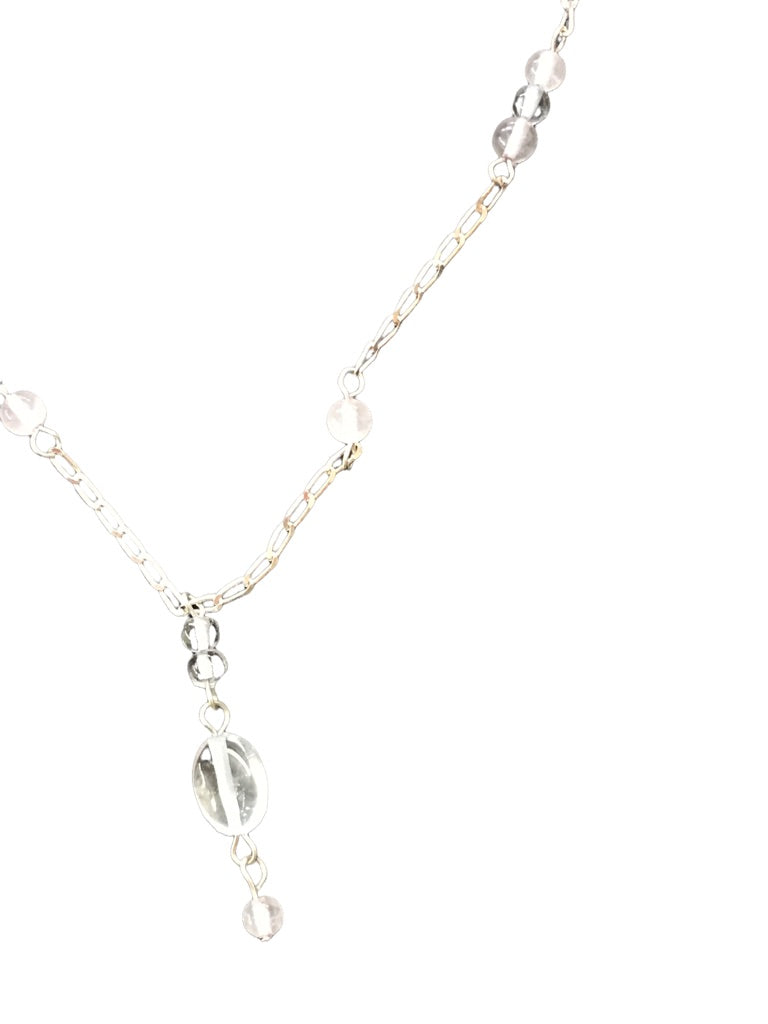 Set Delicate Silvertone 18" Necklace and 1.5" Drop Hook Earrings Orchid Beads