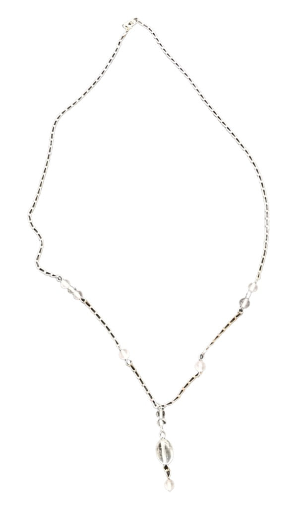 Set Delicate Silvertone 18" Necklace and 1.5" Drop Hook Earrings Orchid Beads