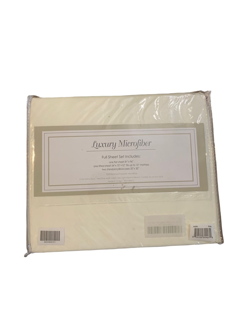 Luxury Microfiber Ivory Full Sheet Set 4 Pieces Fits up to 15" Depth Mattress