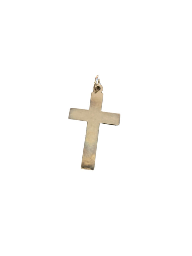 Vintage Silvertone Cross Pendant Black Inset Scrolling 1 1/4"h