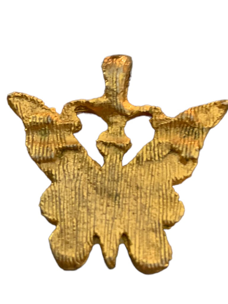 Vintage Goldtone Butterfly Pendant Ivory Enameled Small 1"