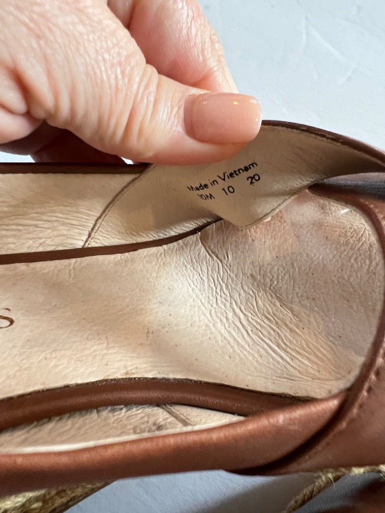 10 Jack Rogers Brown Palmer Wedge Espadrilles NWOB Open Toe