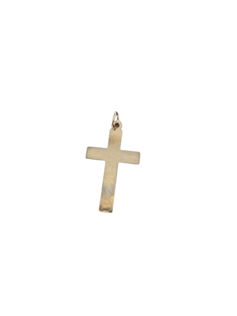 Vintage Silvertone Cross Pendant Black Inset Scrolling 1 1/4"h