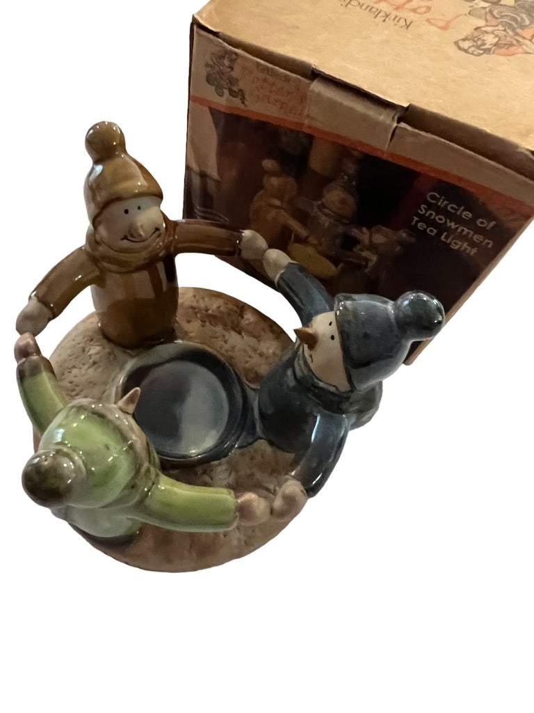 New Potters Garden Tea Light Candle Holder Circle of Snowmen Holiday Decor