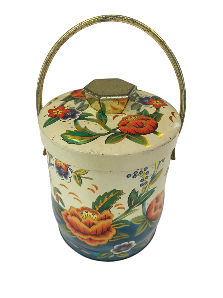 Murray Allen Lidded Tin Water Flower Handle England Candy Tea