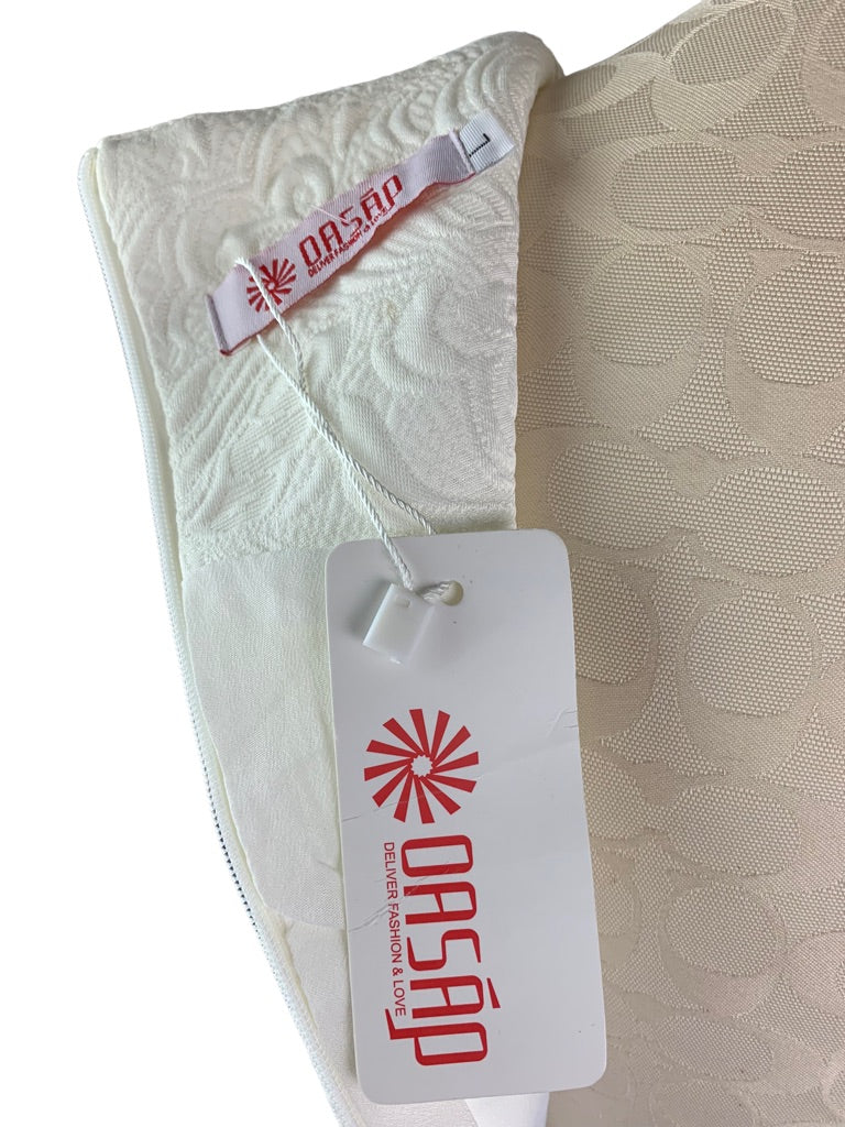 Large Oasap Women's Blue White Fit and Flare Sleeveless Dress Textured Fabric