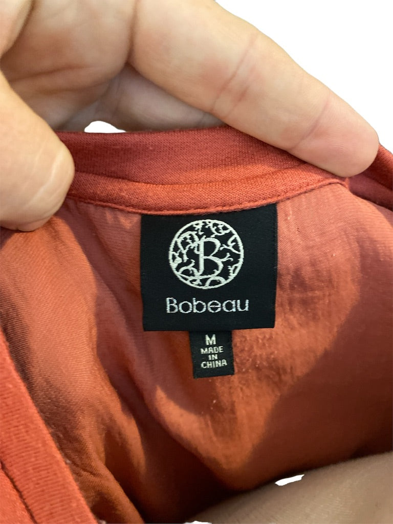 Medium Bobeau Bow Back Rust Long Sleeve Top Satin Accents
