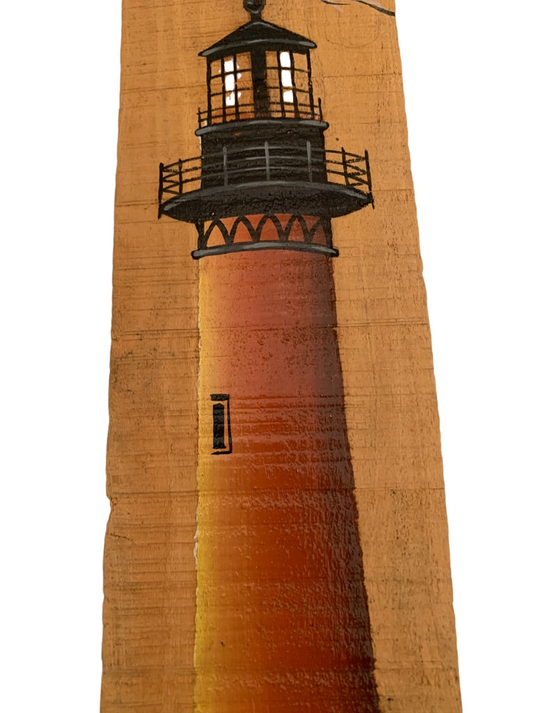 Painted Wooden Wall Hanging Lighthouse 17 1/2" x 3 1/4" Natural Look Beach Coastal