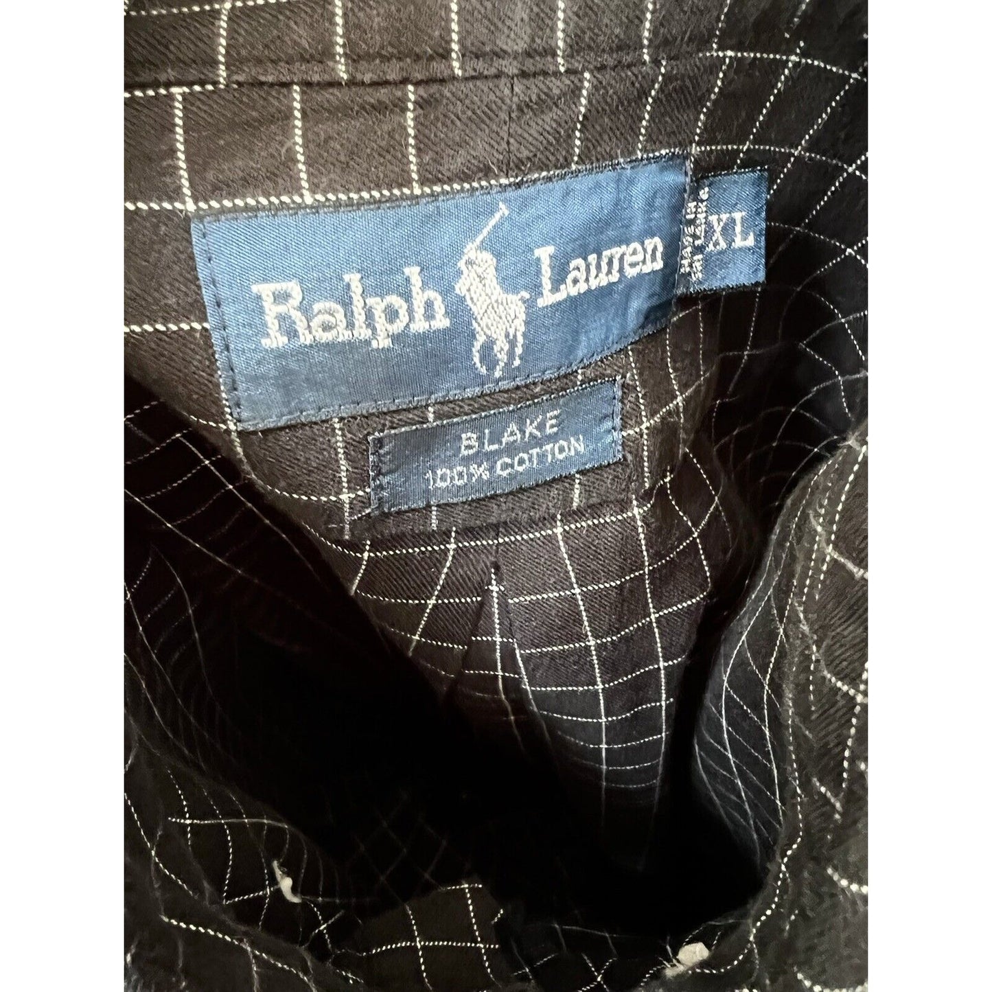 XL Ralph Lauren Black Windowpane Check Button Down Cotton Shirt Blake