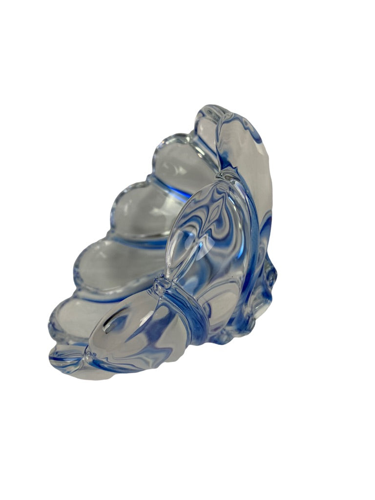 Crystal Glass Swirl Clear and Blue Candy Dish 3"h x 5.5"h