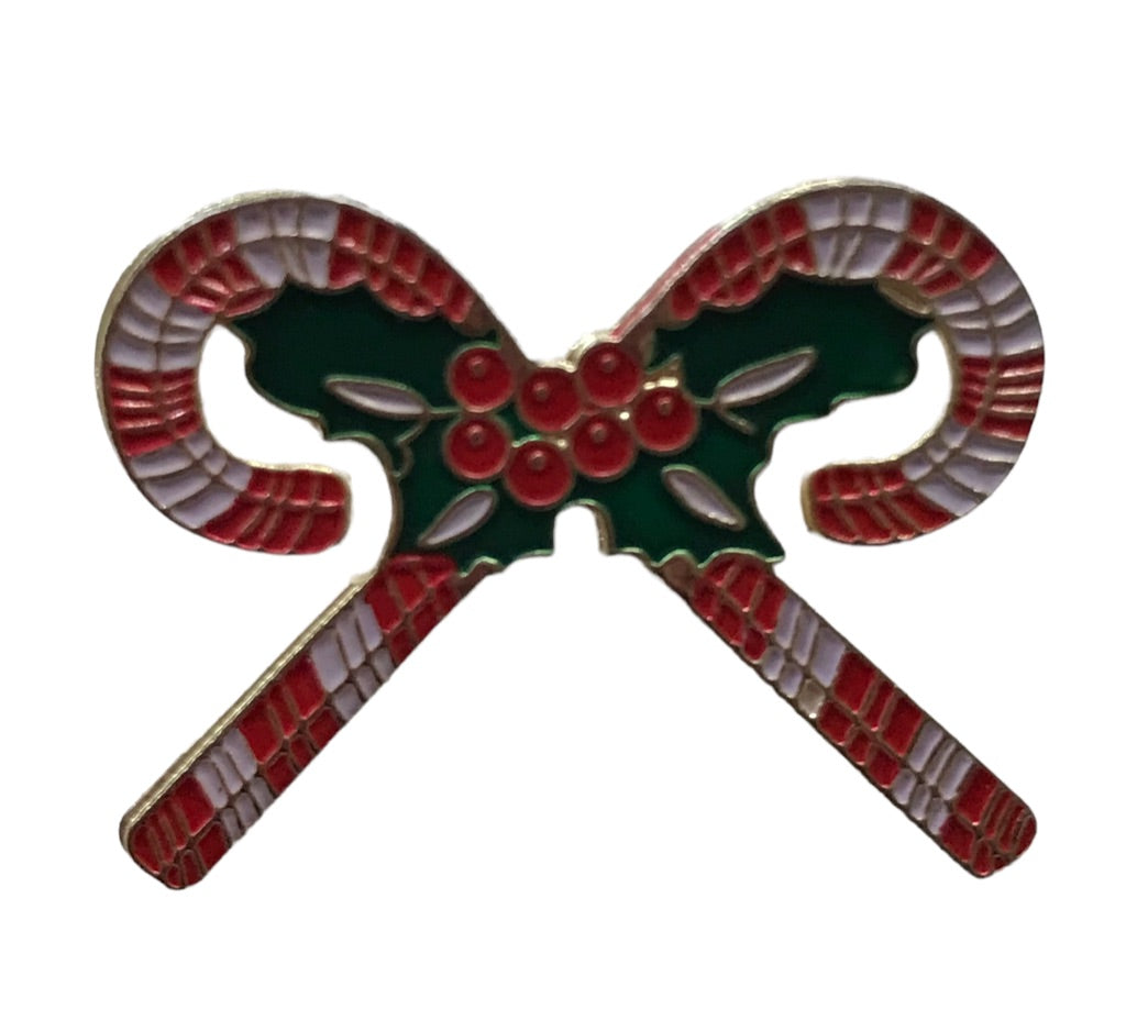 Vintage Candy Cane Lapel Pin Red White Green Holiday Christmas 1 1/8"