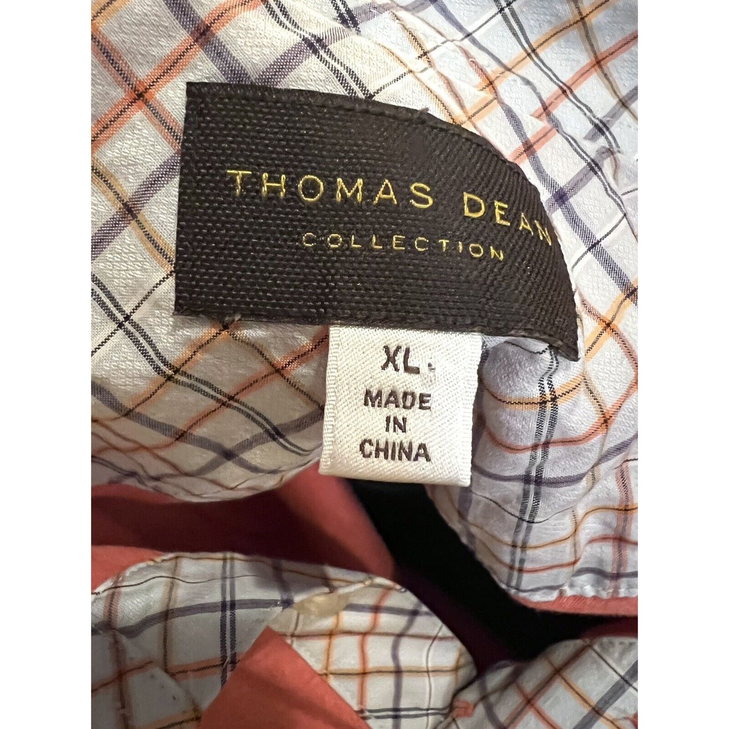 XL Men's Thomas Dean Short Sleeve Polo Shirt Coral Plaid Accent Trim