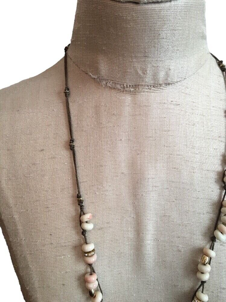 J. Crew 32" Rope and Bead Necklace with Goldtone Accents Beach Boho Style