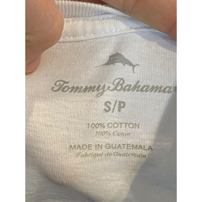 Size Small Tommy Bahama Mens T Shirt White Graphic First Class Flight Wine Top