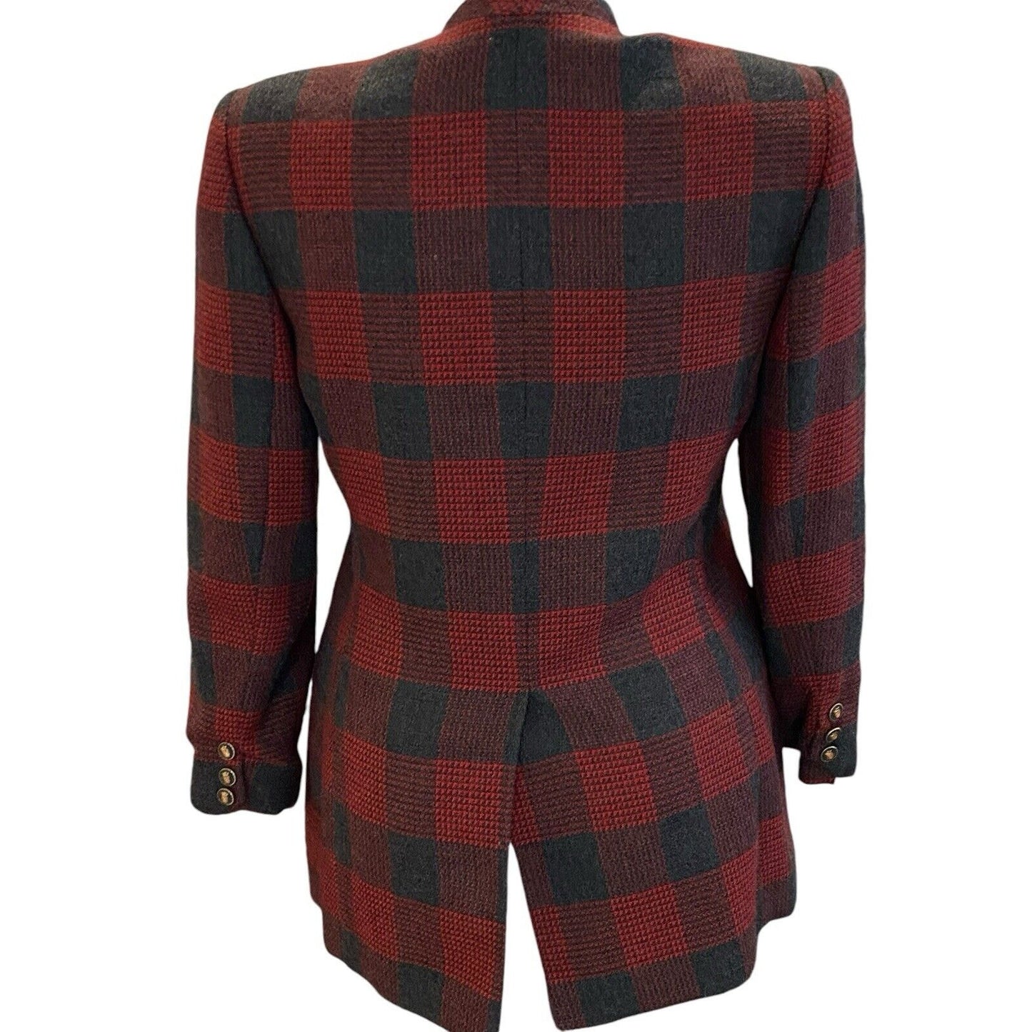 Size 12 John Meyer Of Norwich Blazer Red Gray Plaid Wool Blend Jacket VTG Enamel