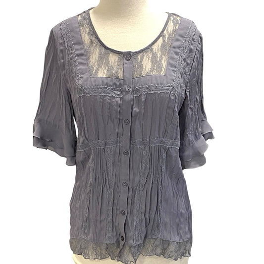 Size M NY Collection Blouse Top Woman’s Grey Cottagecore Fairy Peasant Romantic
