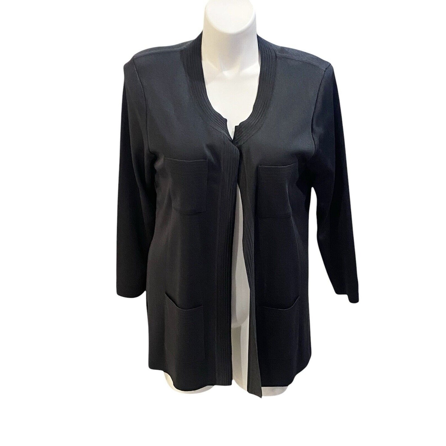 Size XL Exclusively Misook Gray Solid Open Front Sweater Cardigan 4 Pocket