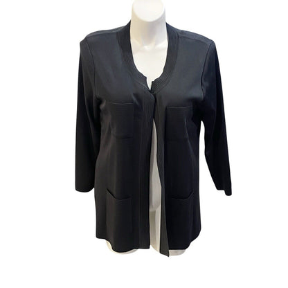 Size XL Exclusively Misook Gray Solid Open Front Sweater Cardigan 4 Pocket