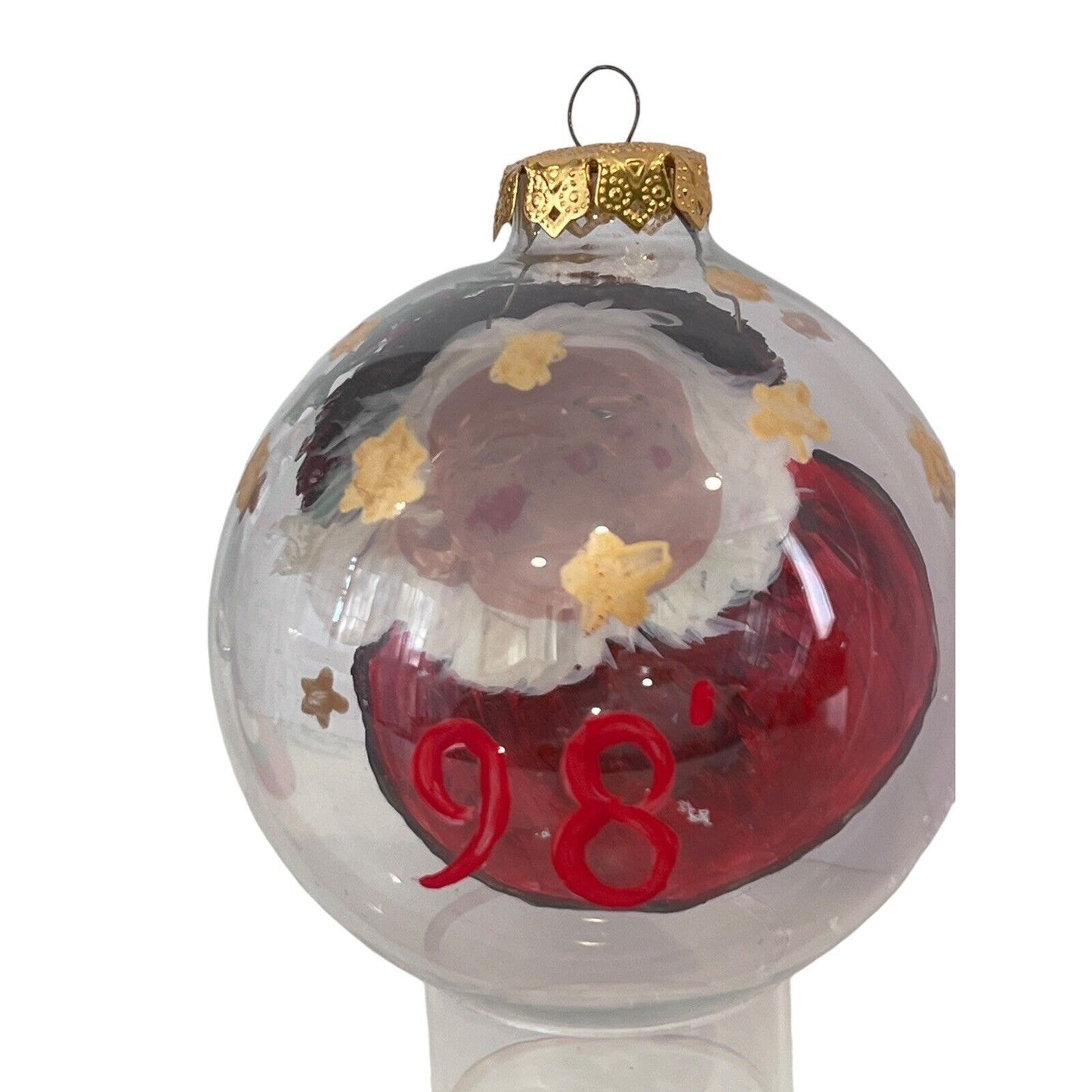 Santa Claus Ornament Christmas Holiday Clear Glass Handpainted Large Ball Signed