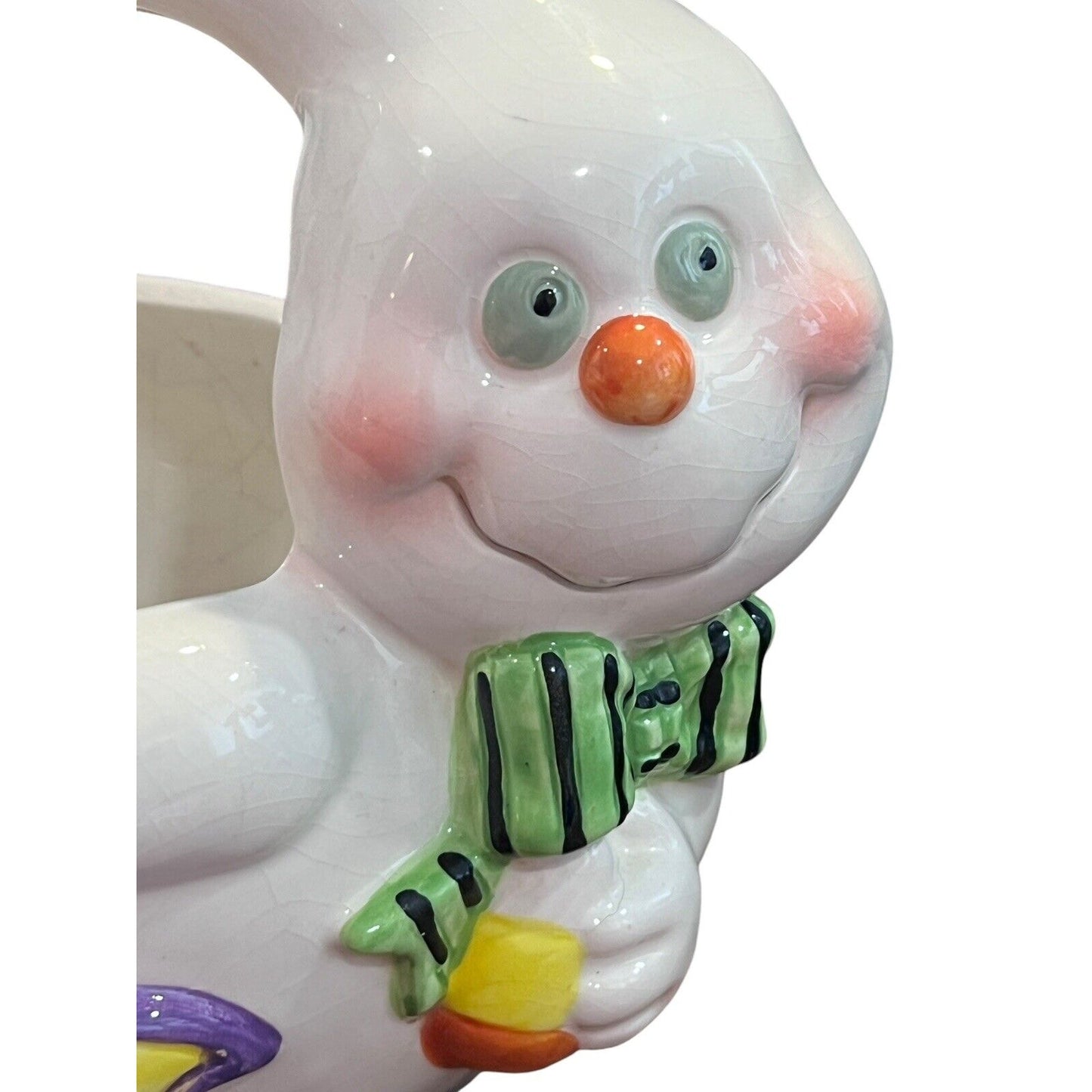 Porcelain Ghost Boo Handle Halloween Candy Dish Bowl WCL Crazing