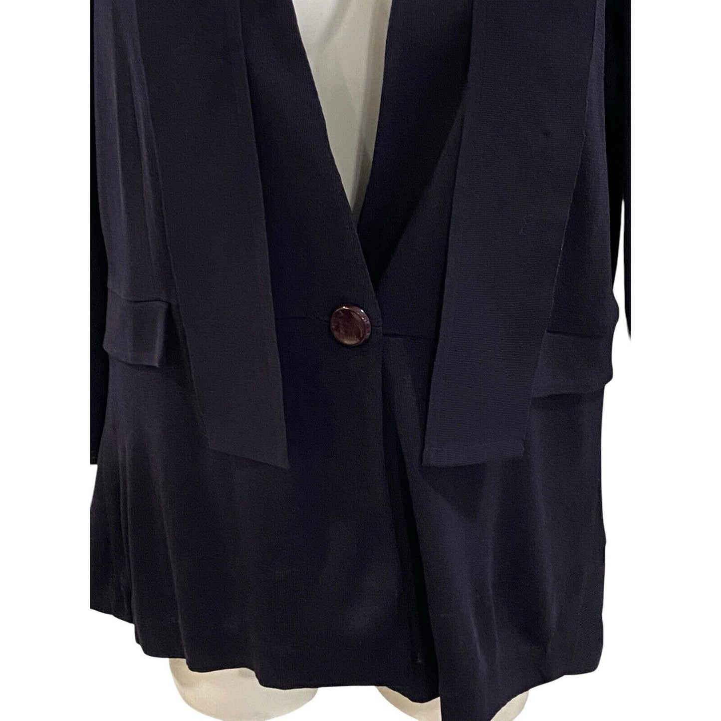 Exclusively Misook Blue Solid Belted Sweater Cardigan Textured Navy Pockets