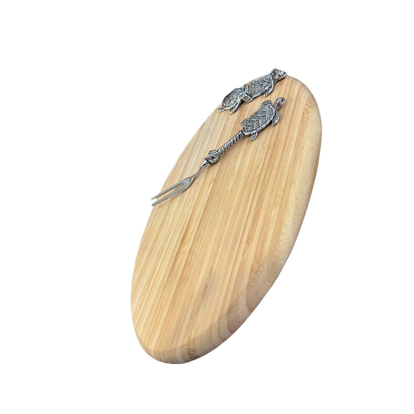 Mudpie Long Turtle Wood Board Set 10” X 6.5” with Small Fork