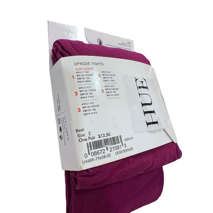 NWT HUE Beet Opaque Tights Size 2 Deep Purple