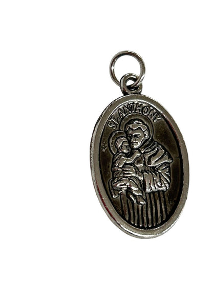 Vintage Silvertone Charm Medal St Anthony Patron Saint of Lost Things Oval 7/8"