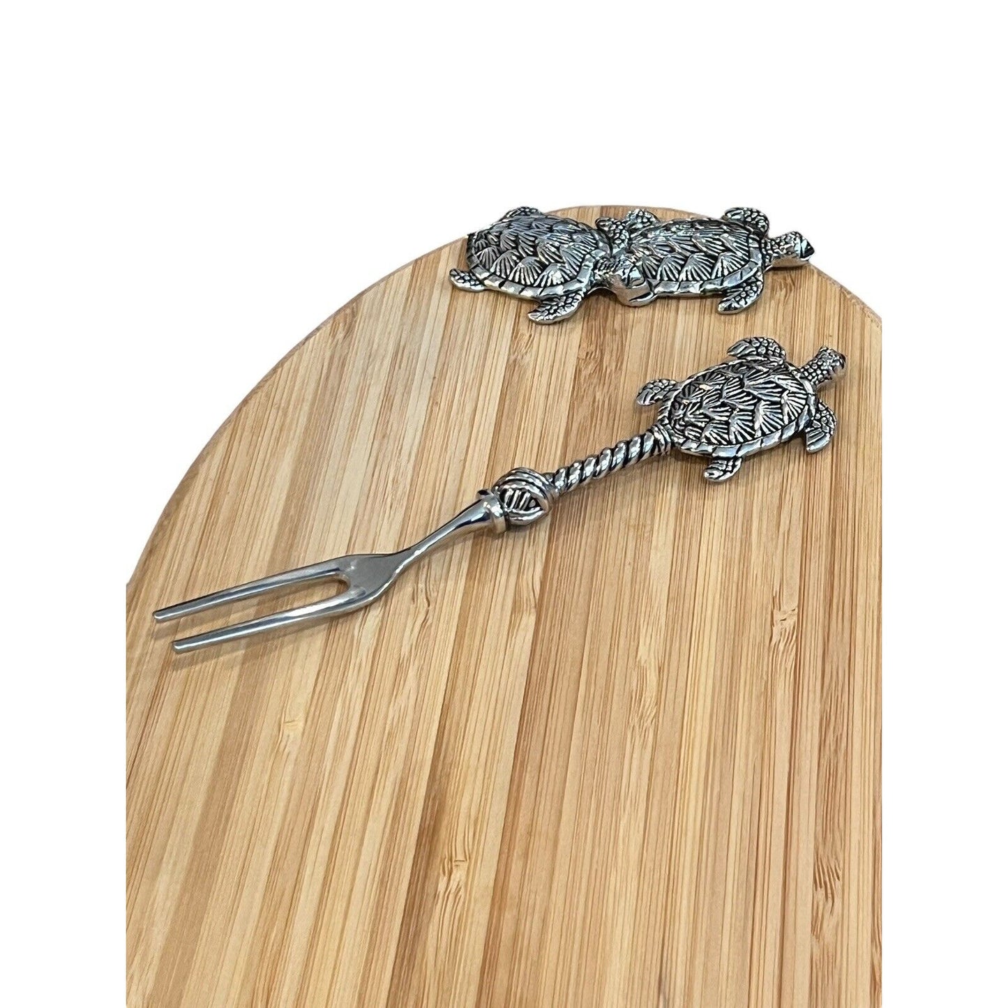 Mudpie Long Turtle Wood Board Set 10” X 6.5” with Small Fork