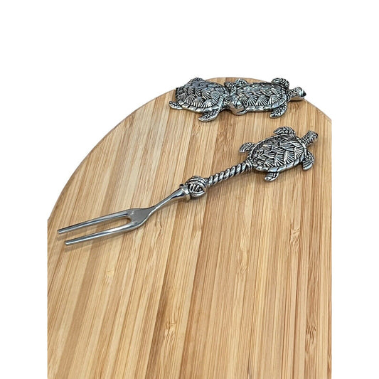 Mudpie Long Turtle Wood Board Set 10” X 6.5” with Small Fork