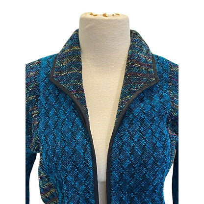 LAURA FISHER BONVALLET Handwoven Open Jacket Beauxchenes Fibre Art to Wear Teal