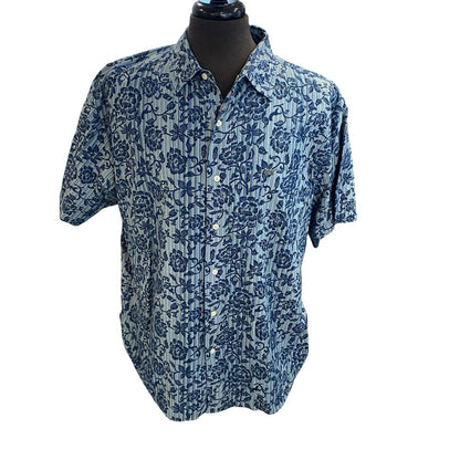 Size XL Nautica Blue Floral Men’s Shirt Short Sleeve Button Down Coastal Resort
