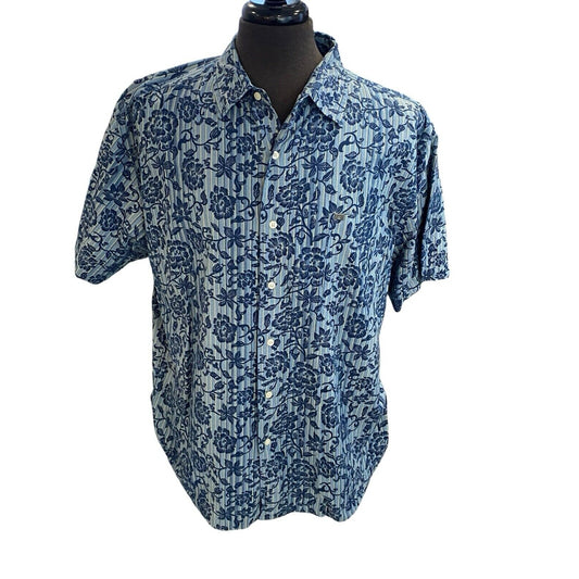 Size XL Nautica Blue Floral Men’s Shirt Short Sleeve Button Down Coastal Resort