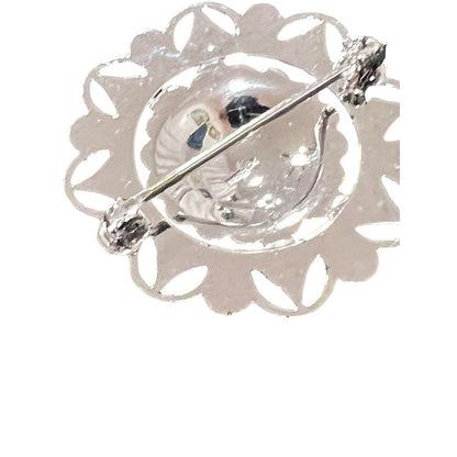 Sterling Silver Round Marcasite Flower Brooch Pin 1.25” Diameter