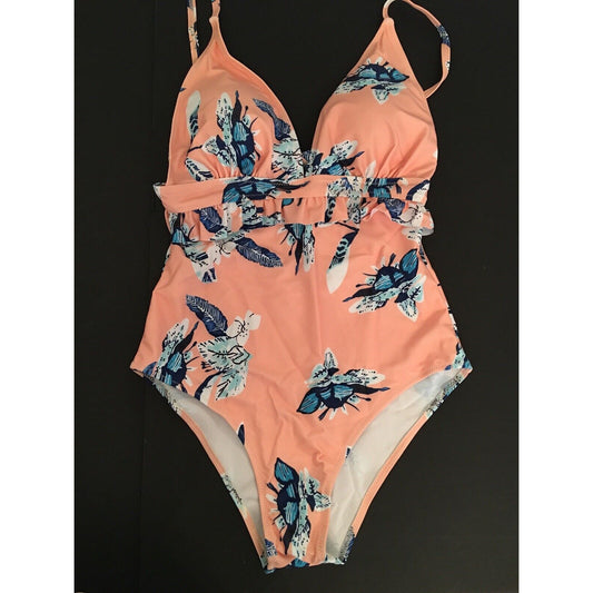 Medium TengWeng Monokini Peach One Piece Women's Swimsuit New Padded