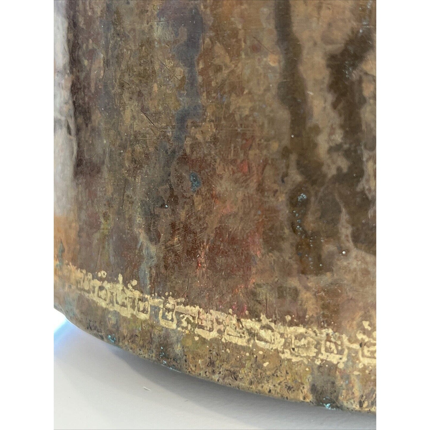 Primitive Copper Mixed Metal Hanging Pot Iron Handle Nice Gold Tone Design Trim