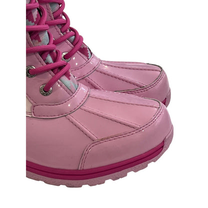 Size 5 Ugg Butte Mono Womens Lace Up Fur Lined Mid Calf Boot Pink EUC